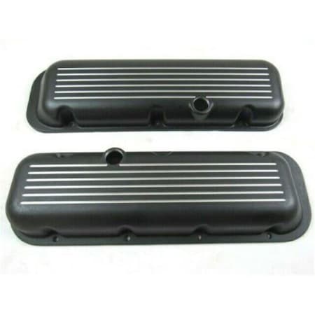 Absurdo Short Aluminum Ball Milled Valve Cover with Hole for 1965-1995 BBC 396-502, Black AB2204608